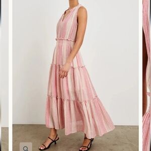 NWT Rails Loulou Dress Salerno Pink Stripe Linen Blend Sleeveless Maxi Sz Large